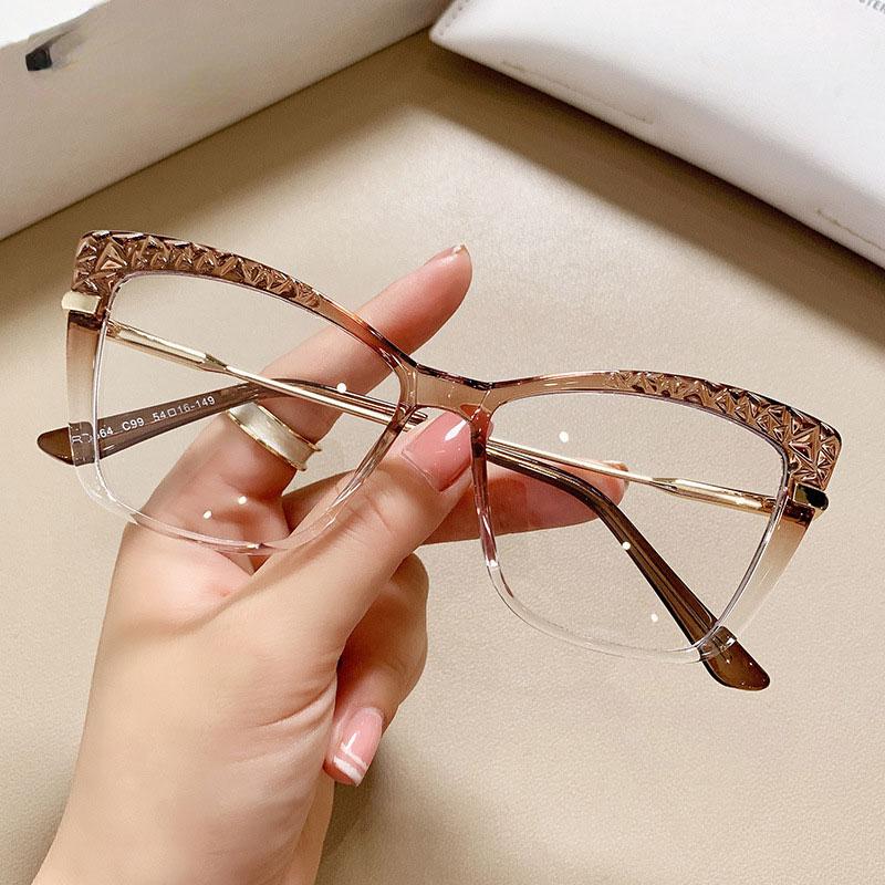 New Fashion Trend Cat Eye Anti Blue Light Optical Glasses Frames Women Crystal Cut Fashion Computer Eyeglasses