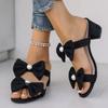 Fashion Summer New Style Thick Heel Sandals Women Fashion Square Head Open Toe Butterfly Knot Anti-slip Wear Slippers