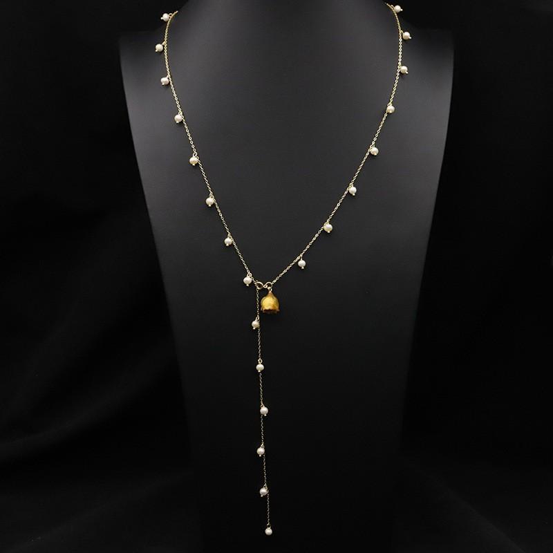 Handmade Freshwater Pearl Pendant Necklace Women Vintage Wrap Wire Sweater Chain Boho Chic Jewelry