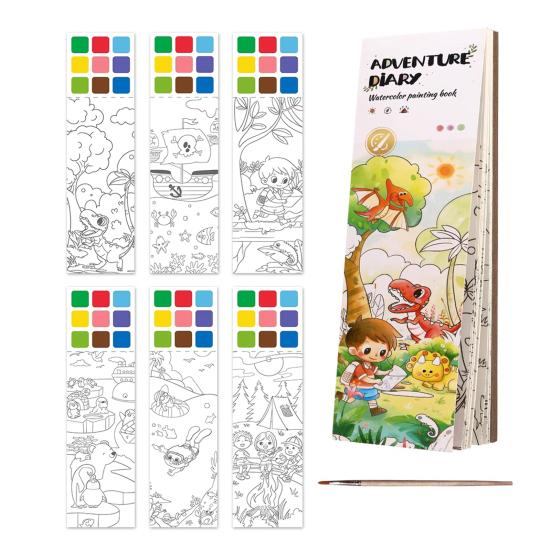 Детская акварельная раскраска с пигментной кисточкой, 20 страниц, портативная карманная тетрадь для рисования акварелью, подарок для малышей и девочек
