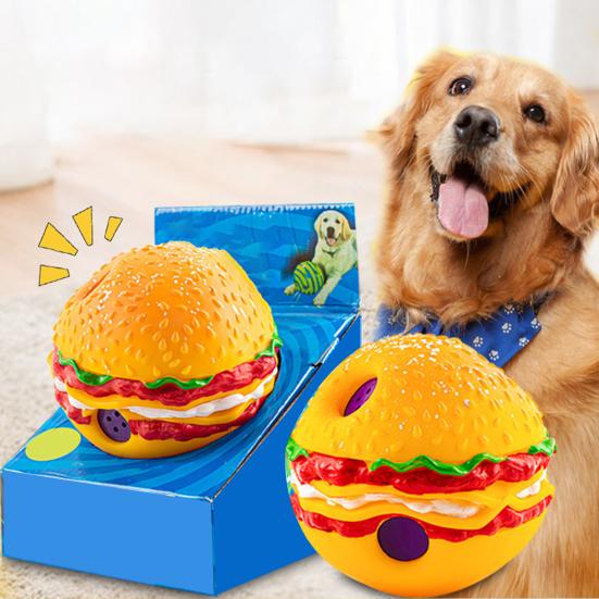 Игрушка для домашних животных Форма гамбургера Звук хихиканья Привлекает Устойчивость к укусам Уход за зубами Многофункциональная чистка зубов Игровая игрушка Шар для собак Качающийся шар для хихиканья Товары для домашних животных