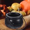Halloween Themed Decorations Large Size Witch Bucket Plastic Round Basket Candy Cauldron Bucket Witch Basket Plastic Treat Black