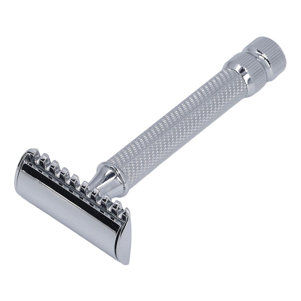 Двойной безопасный триммер, моющийся из цинкового сплава, ручная машинка для стрижки, ручка для домашнего салона, для мужчин, серебро