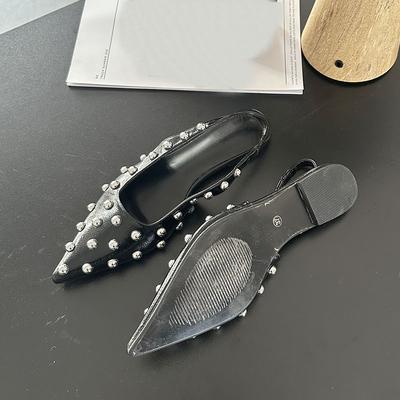 Мода 2015 Новая мода Остроносые женские балетки Сандалии Обувь слипоны Женская обувь на плоской подошве с заклепками Женские сандалии Обувь Большой размер 43