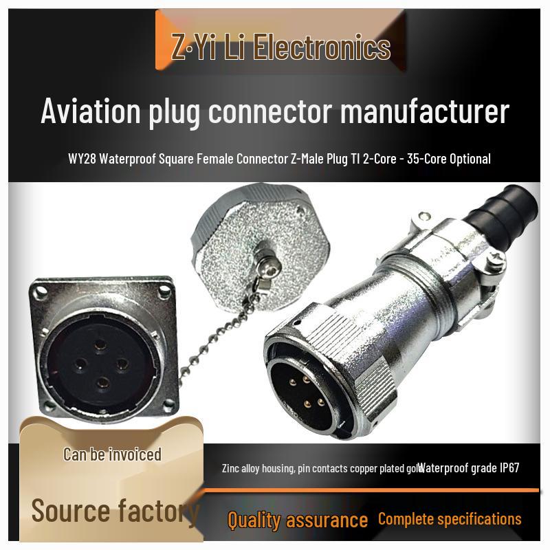 IP67 Waterproof WY28 Aviation Plug Square Socket Connector, 26-Pin Core Wire