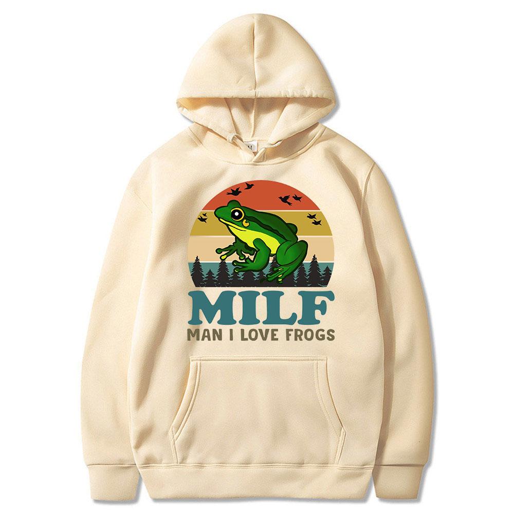 Винтажная толстовка с капюшоном для мужчин-милф «Я люблю лягушек», забавная поговорка «лягушка-амфибия», толстовка унисекс с длинными рукавами, одежда унисекс для подростков