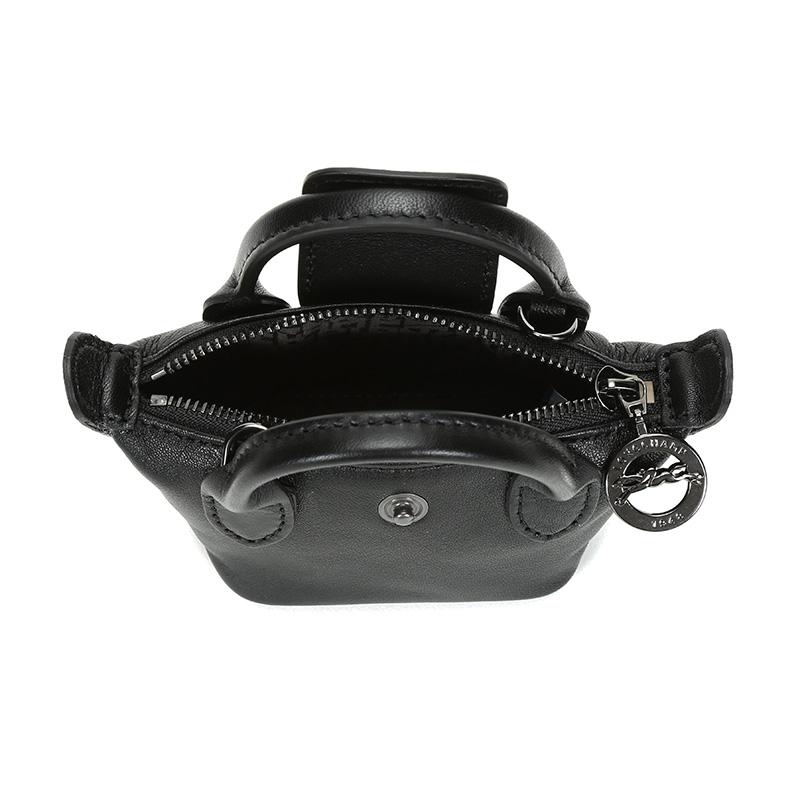 Longchamp Le Pliage Cuir Мини Сумка-Пельмень Женская Сумка на Плечо Черная 10099757001