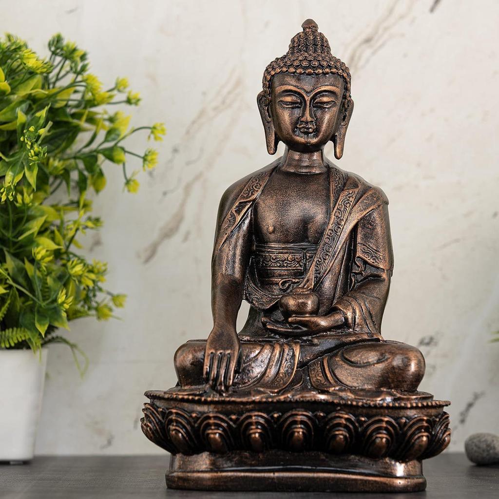 Buddha Statue Showpiece Idol Home Decor Items for Living Room and Gifts (Antique Copper)