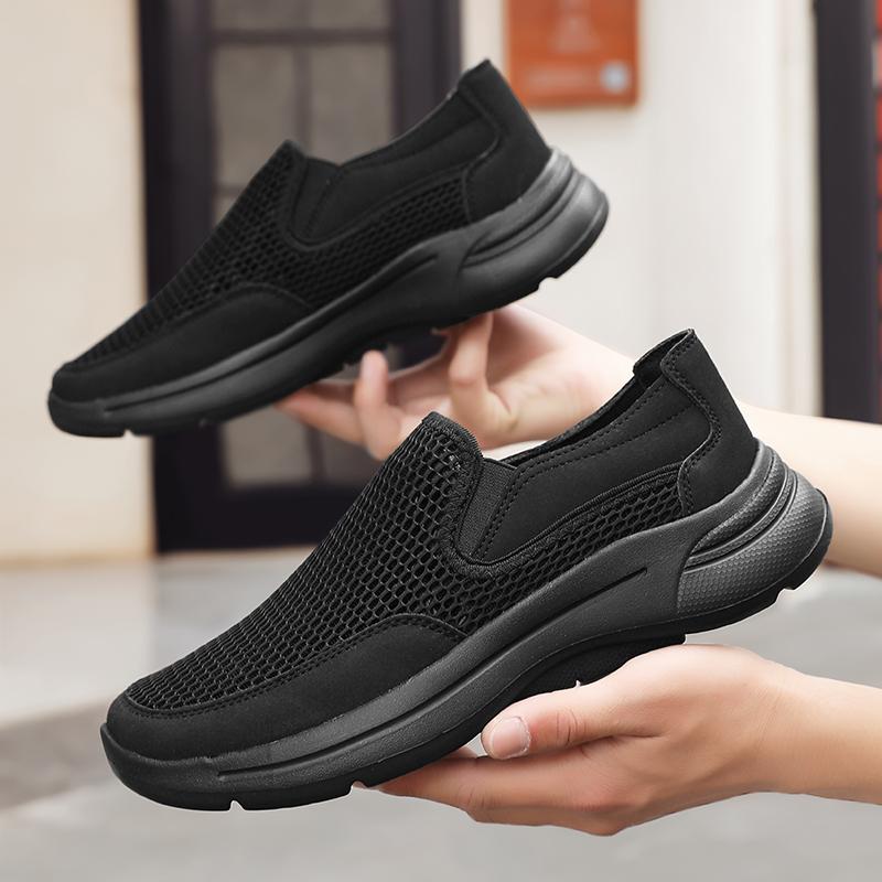 Fashion 2025 Men Mesh Loafers Walking Shoes Outdoor Summer Flats Black Fitness Sports Sneakers Comfortable Big Size 39-48