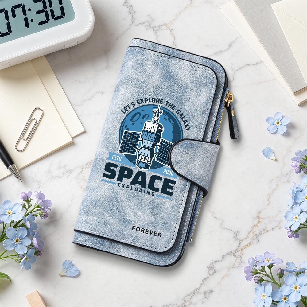 Stylish Space Themed Long Wallet Durable Card Holder Casual Daily Use Portable Purse