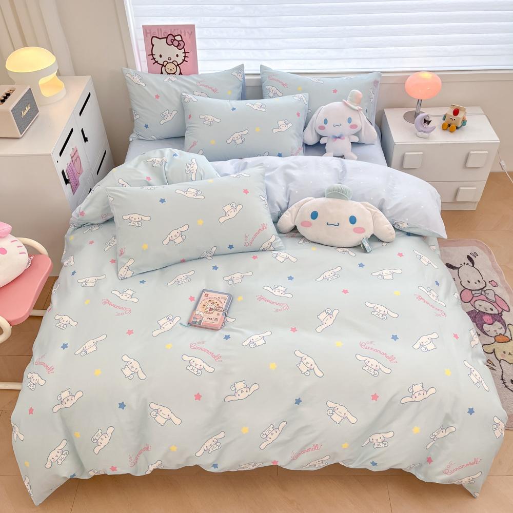 Мультяшный Sanrio Kuromi Cinnamoroll Корейская Версия Милый Кружевной Стиль Чистый Хлопок Простыня Пододеяльник Комплект из Трех Предметов King Queen