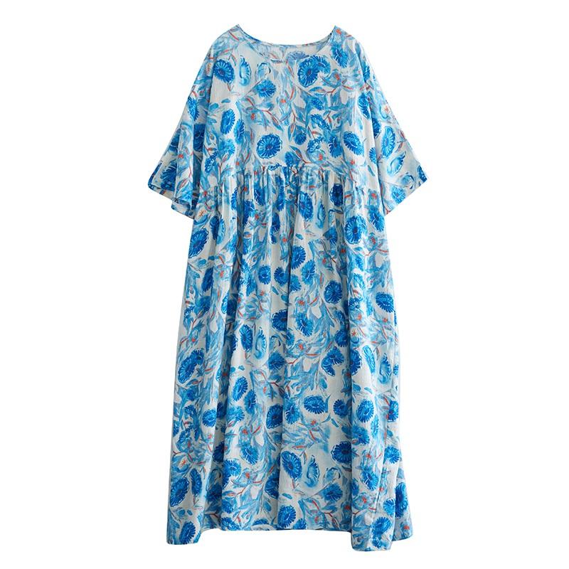 Новое винтажное платье с цветочным принтом больших размеров с коротким рукавом для женщин, повседневное свободное длинное летнее платье