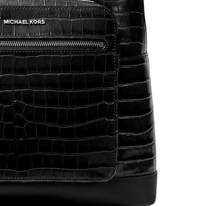 Michael Kors MK Hudson Metal Logo Zipper Closure Leather Backpack Men backpack Black 33F4LHDB2K-BLACK