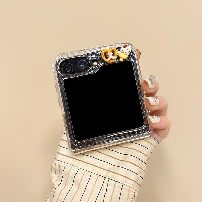Glitter Glue Bread Mobile Phone Case for Samsung Zflip6 Clamshell Folding Screen Zfold5 Ice Cream