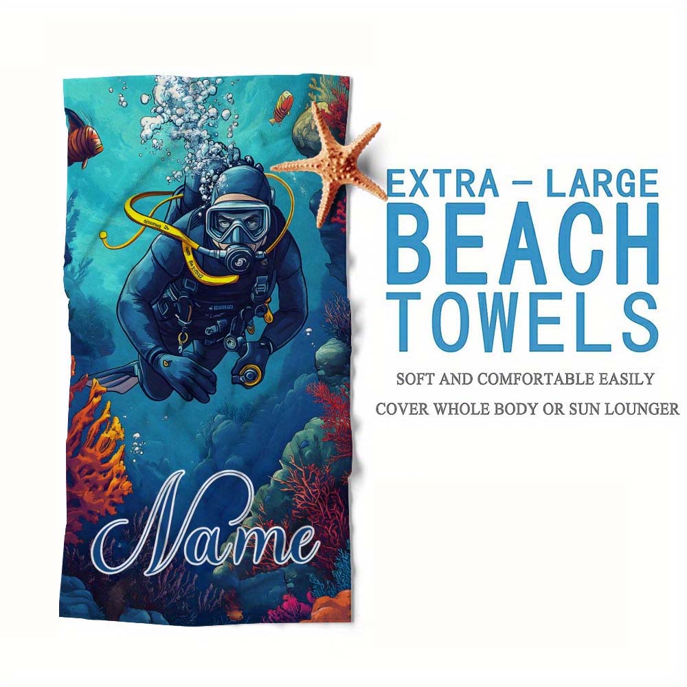 1pc Personalized Scuba Diving Extra Large Beach Towel, Soft Quick Dry Towel for Beach Pool Swim Vacation