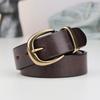 Медный ремень с пряжкой Женский стиль Ретро Чистая первый слой коровья кожа Простой корейский джинсовый ремень Натуральная кожа Черный