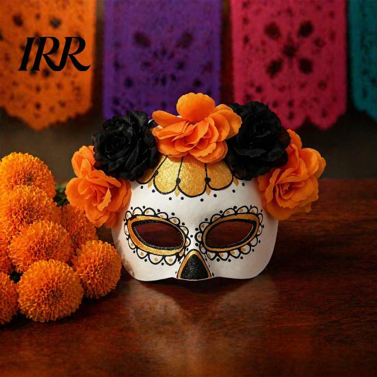 Breathable Masque for Cosplay Halloween Masquerade Masque, Flower Skull Mexican Day of The Dead Adjustable Men Eye Cushion Costume, Fancy Dress, Party