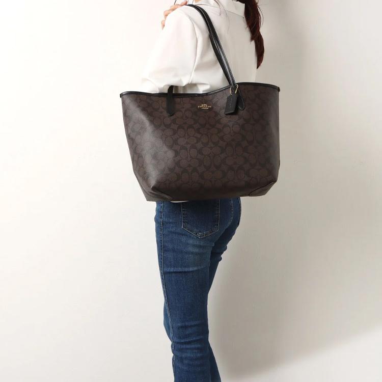 COACH City 33 Tote Monogram Shoulder Bag Large Canvas Brown Black Women's (Unisex) Shoulder Bags 5696 IMAA8