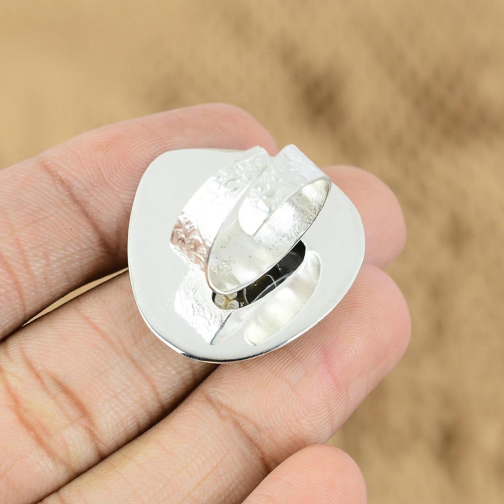 Turritella Agate Gemstone Sterling Silver Cresent Moon Promise New Ring Jewelry