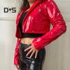 Glossy Faux Leather Women Cropped Coat Long Sleeve Solid Color Lapel Jacket Ladies Clubwear Cosplay Party Performance Festival Costume