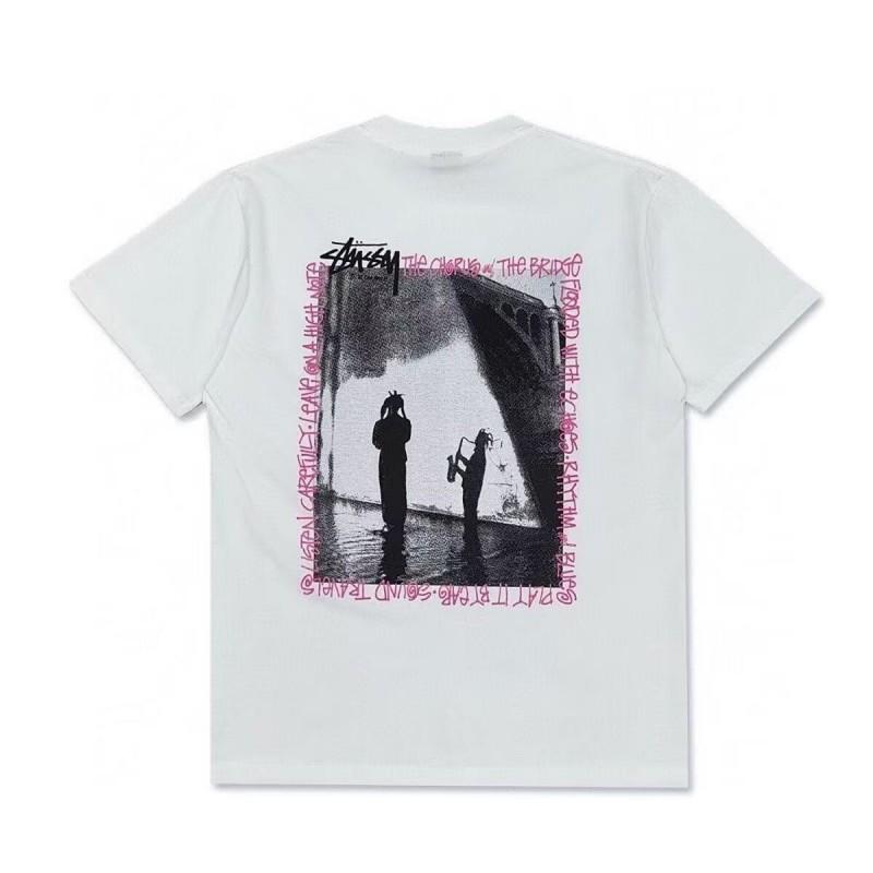 Футболка Stussy с коротким рукавом для подростков Свободный крой Хлопок 270 г Круглый вырез Повседневная одежда
