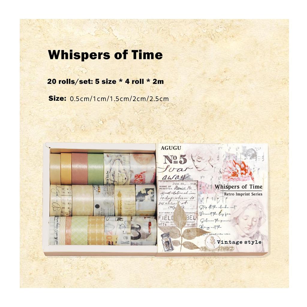 20 шт., винтажный набор лент с принтом Васи, ретро стиль, буквы, художественная клейкая клейкая лента, наклейки для украшения альбома, дневника