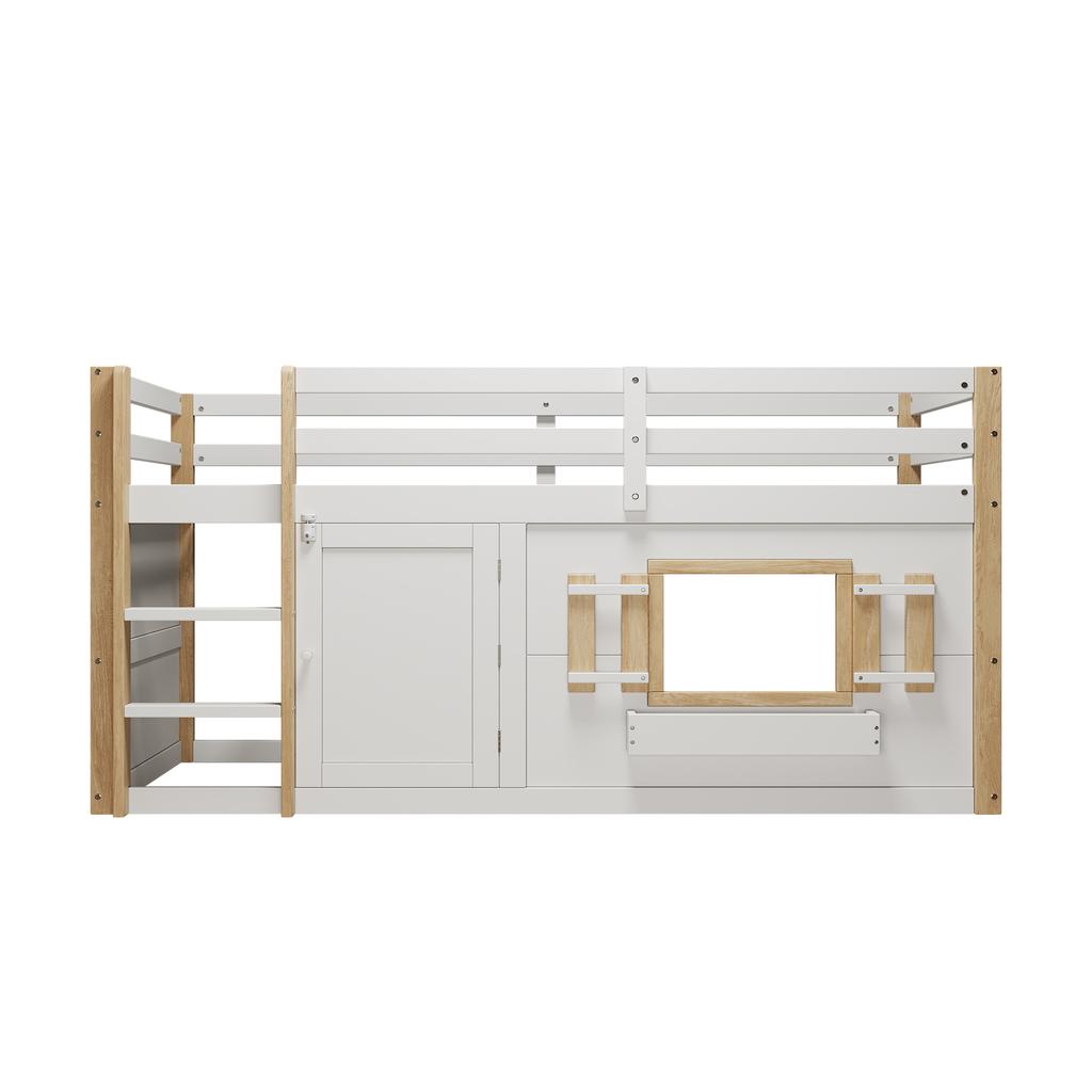 Bunk Bed (90 x 200 cm), Loft Bed, Multifunctional Children's Bed with Ladder, Can Be Built Under as a Play Area, Without Mattress, White
