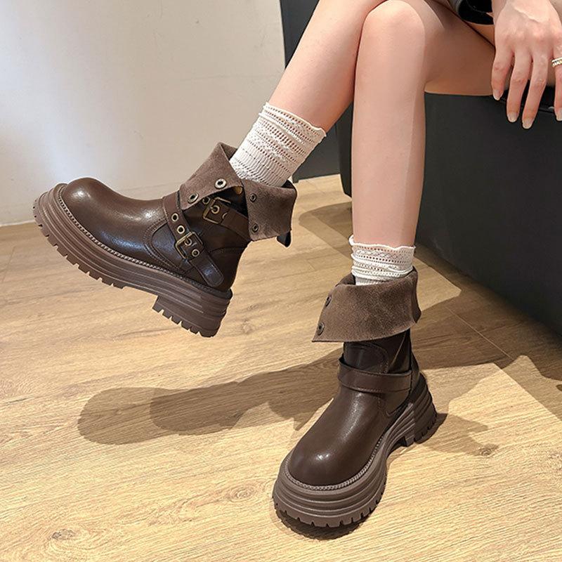 Коричневые Мартины цвета майярд женские 0000 новые осенне-зимние платформа высота универсальные средней длины короткие ботинки женские мотоциклетные ботинки