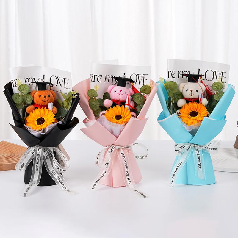 1 шт. Подарок на выпускной Подсолнух, ручная вязка, имитация цветка, букет цветов, мыло, цветок, реквизит для фотосъемки, декор для вечеринки в виде медведя-доктора