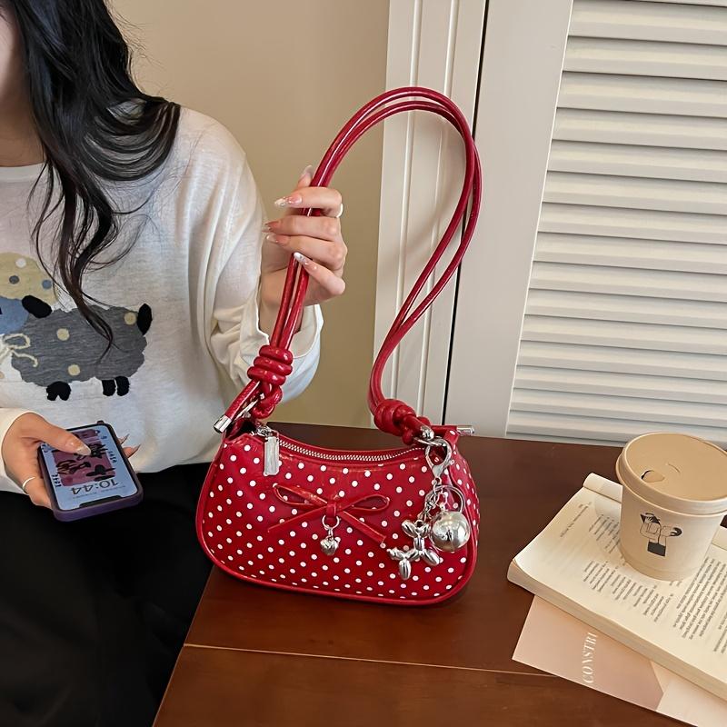 Women's crossbody bag, comes with a pendant. Crescent-shaped shoulder bag, suitable for daily wear, shopping, and dates, sweet and cool style.