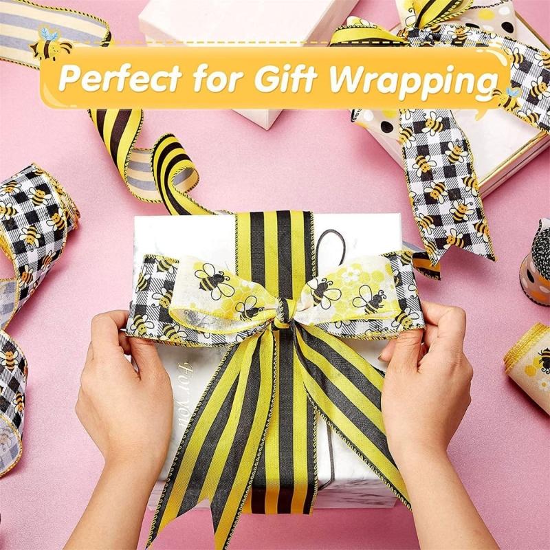 Bumblebees Ribbon 1 Roll Handmade Bowknot Wreath Stair Decorations Supplies for Child Adult DIY Making Supplies