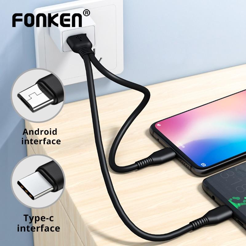 FONKEN Кабель Micro USB-разветвитель 2 в 1, кабель для зарядки типа C, 2 USB-кабеля, кабель для мобильного телефона, кабель Android для Xiaomi Samsung
