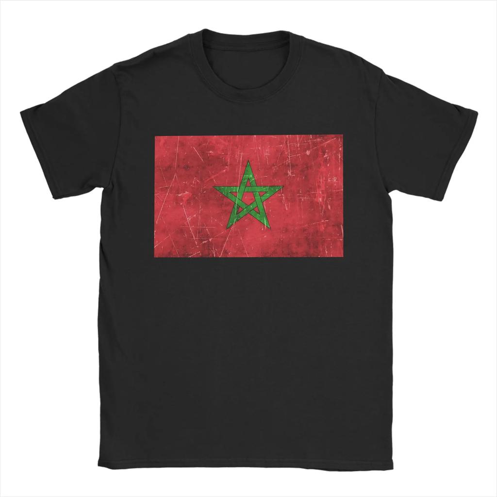 Morocco Vintage Aged And Scratched Moroccan Flag T Shirt For Unisex Cotton Tshirt Round Collar Tee Shirt Short Sleeve Tops Summer