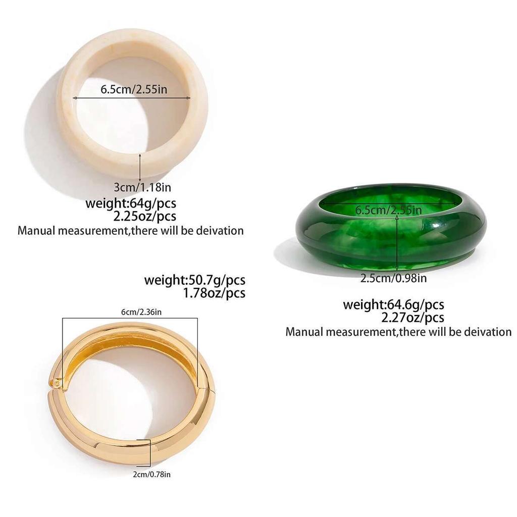 Ingemark 3 Styles Exaggerated Resin Acrylic Thick Wide Bangles for Women Vintage Irregular Spring Bracelets Steampunk Jewelry