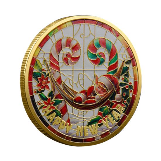 Рождественские монеты Санты, двухсторонняя коллекционная монета из сплава, красочный узор, праздничная сувенирная монета на Рождество