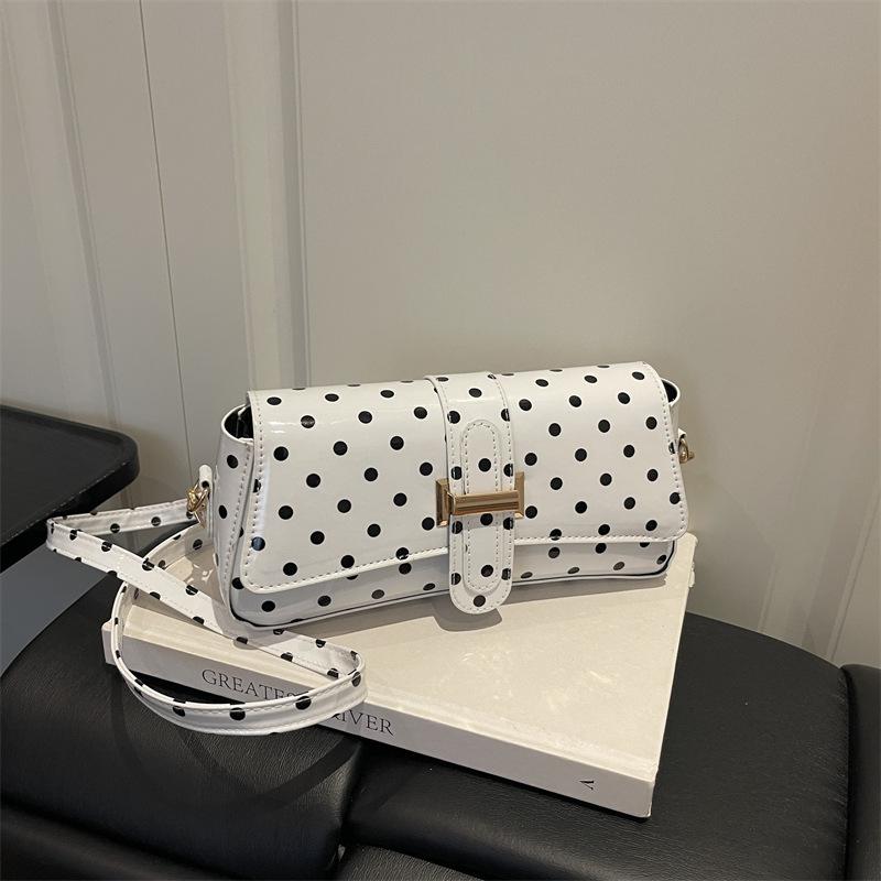 French Retro Polka Dot Underarm Bag Women Versatile Shiny Small Shoulder Baguette Bag