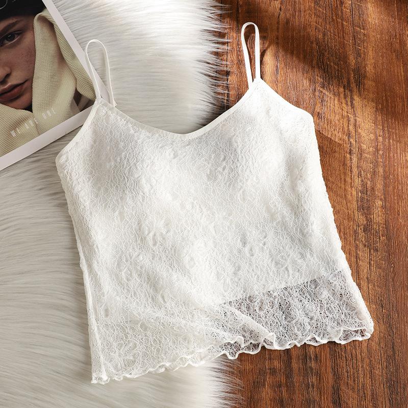 New French mesh lace suspender vest inner and outer wear top breathable thin back underwear women