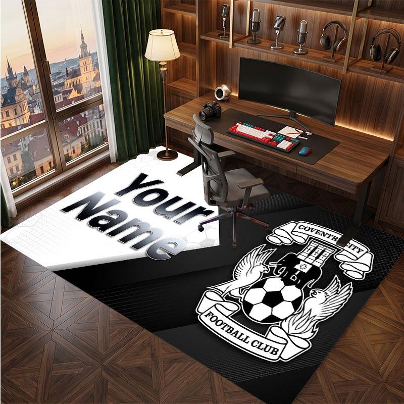 Coventry City Custom Crystal Velvet Rug, Personalized Name Text Print, Football Logo Soft Non‑Slip Floor Mat Home Decor Gift
