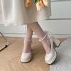 Retro Pearl Bow Mary Jane Shoes Women's 2025 Spring and Autumn New Thick Heel Sweet High Heels Thick Heel Single Shoes Women
