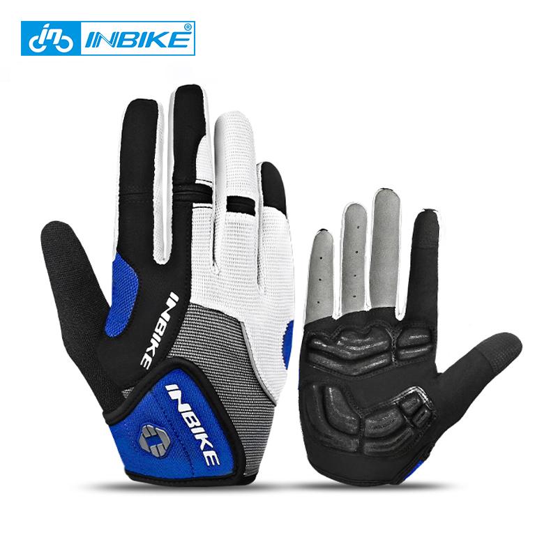 INBIKE Cycling Gloves Touch Screen Bicycle Sports Gloves Shockproof MTB Full Finger Bike Road Glove for Biker Men with Palm Pad