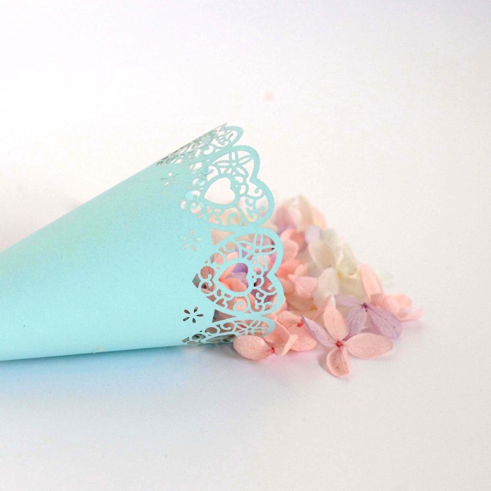 50pcs Laser Hollow Paper Cones Wedding Decoration Petals Confetti Trendy Wedding Cones