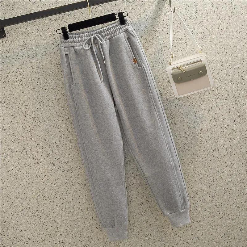 Плюс бархатные мягкие брюки женские зимние корейские версии свободных ног для похудения спортивные студенческие брюки с эластичной резинкой на талии брюки-шаровары