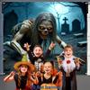 2D flat banner  Halloween Happy Garage Door Banner zombies long hair sharp claws blood mouth