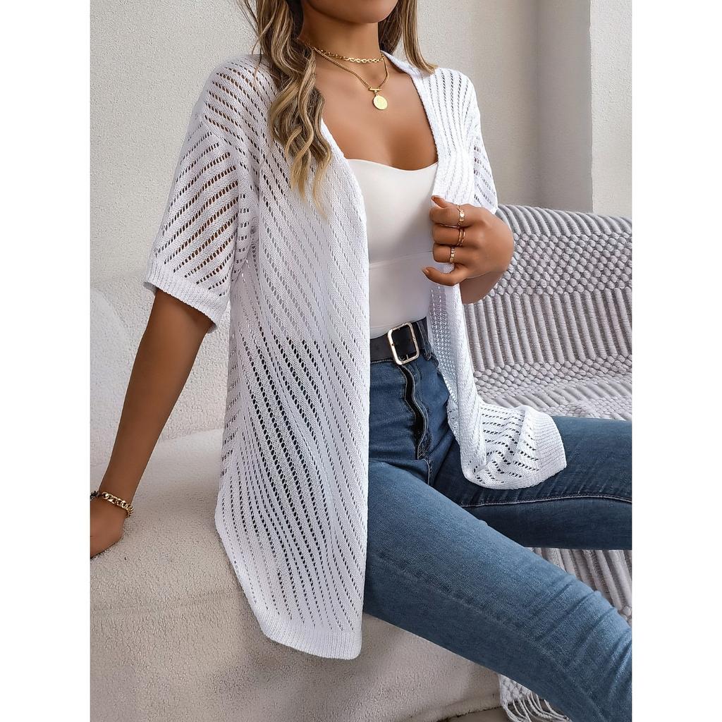 HNXC Summer Hollowed-out Short-sleeved Knitted Cardigan for Vacation Sun Protection Women's Wear