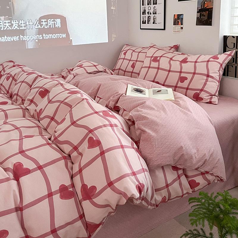 Простой хлопковый комплект из четырех предметов в скандинавском стиле, пододеяльник в весеннюю полоску, Наньтун, 40 ниток, полностью хлопковая простыня, пододеяльник, комплект из трех предметов