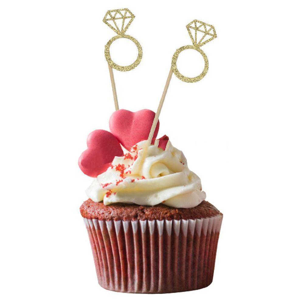 20pcs High Quality Birthday Craft Cake Decor Picks Cupcake Toppers Glitter Diamond Ring