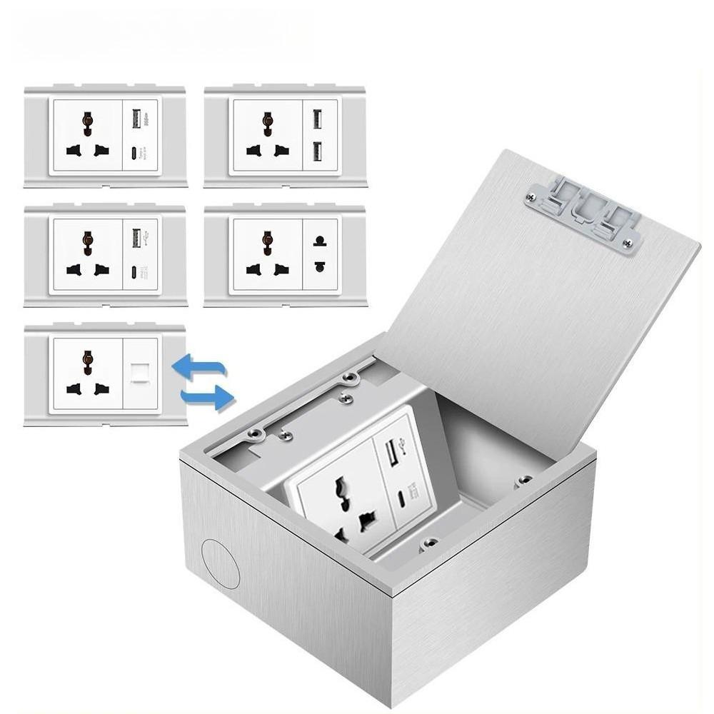 Rust-proof Flip Floor Socket Single Row 3-Pin & 2-Pin Socket Ultra Thin Hidden Style Replaceable Module Power Socket