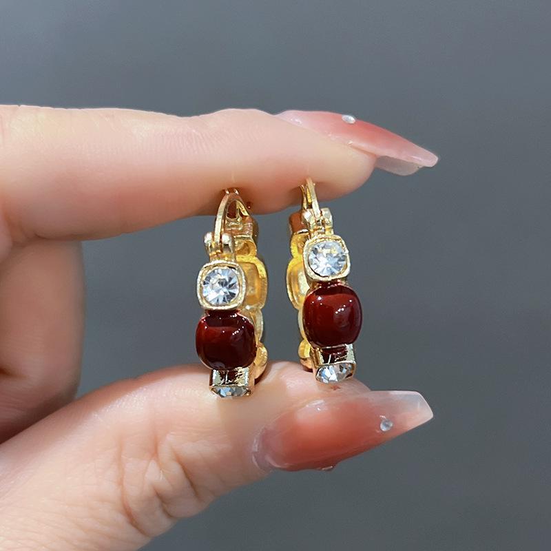 Серьги-каффы Ancola Red Silver Geometric с эмалью - Ретро мода, Высококлассные каффы для женщин