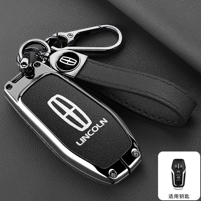 For Lincoln Navigator 2 Mkx Mkz Mkc Mkt Mks Continental Diecast Zinc Alloy Leather Car Key Housing Cover Bracket Protector sl1