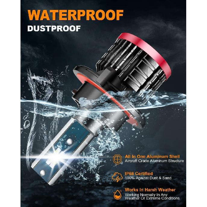 H13/9008 Light Bulbs,80W 16000 Lumens Bright,6500K Cool White Fog Light Halogen Replacement IP68 Waterproof, Pack Of 2